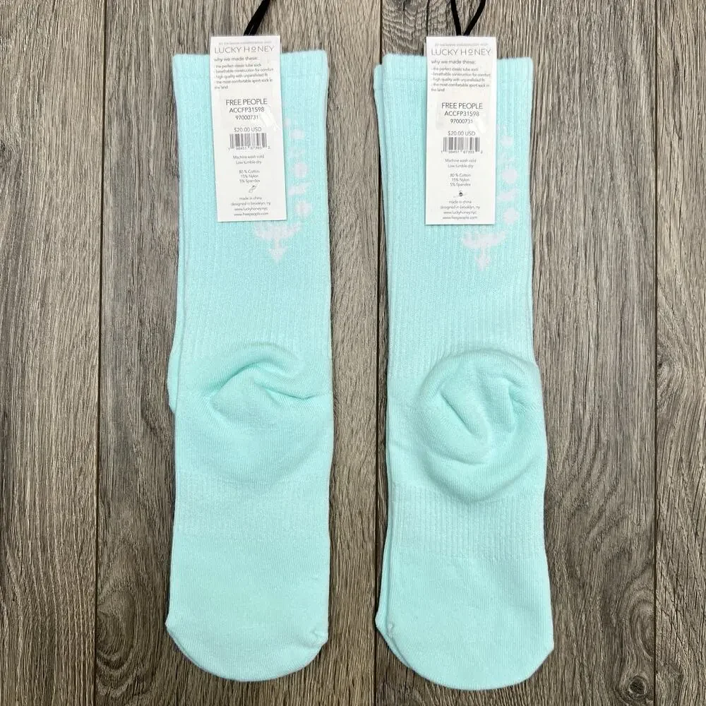 2 Pack Free People Movement Last Lap Tube Socks White Pistachio One Size